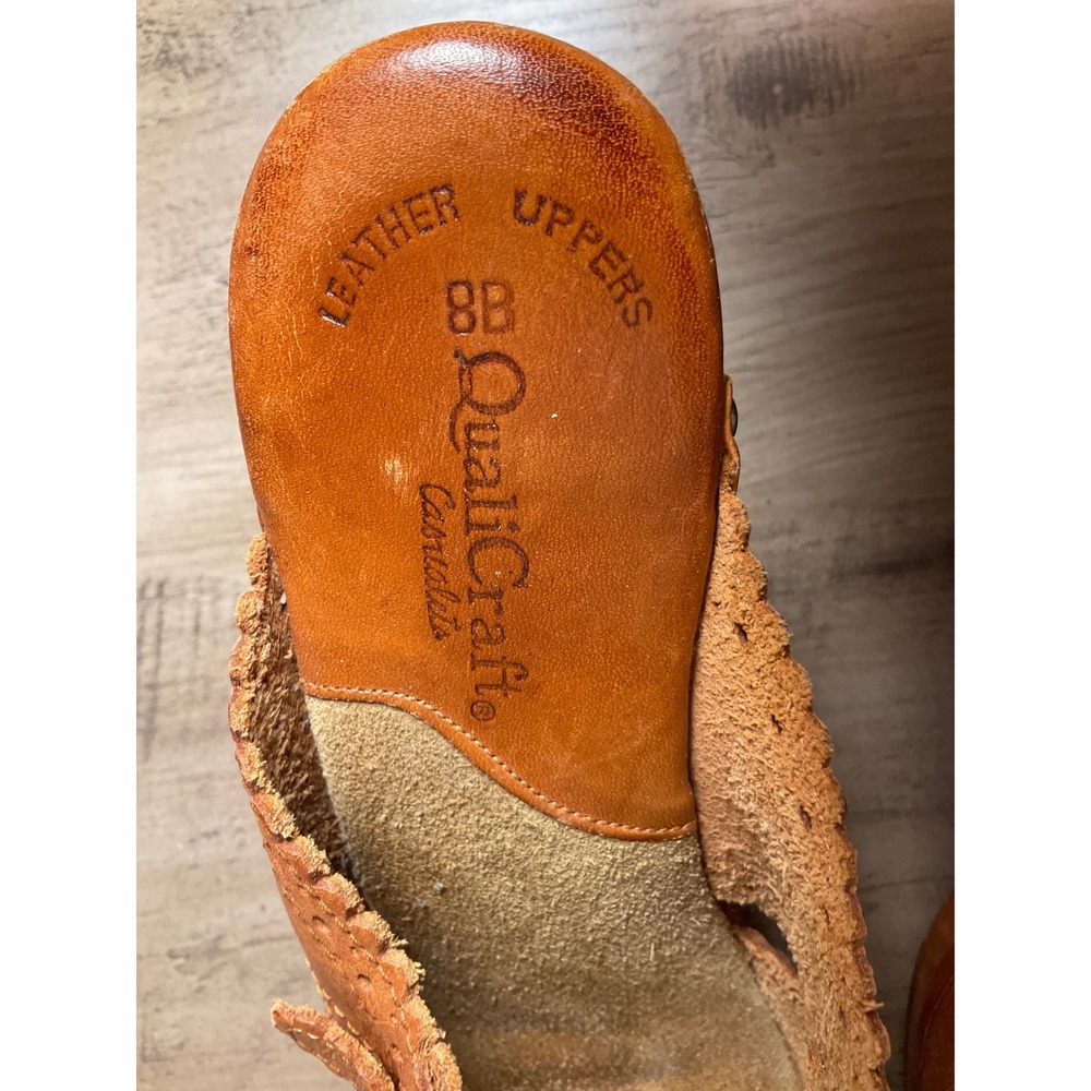 QuailCraft Vintage Brown Leather Wooden Clog Mule Women's Size 7.5/38 Boho Y2K - Picture 7 of 10